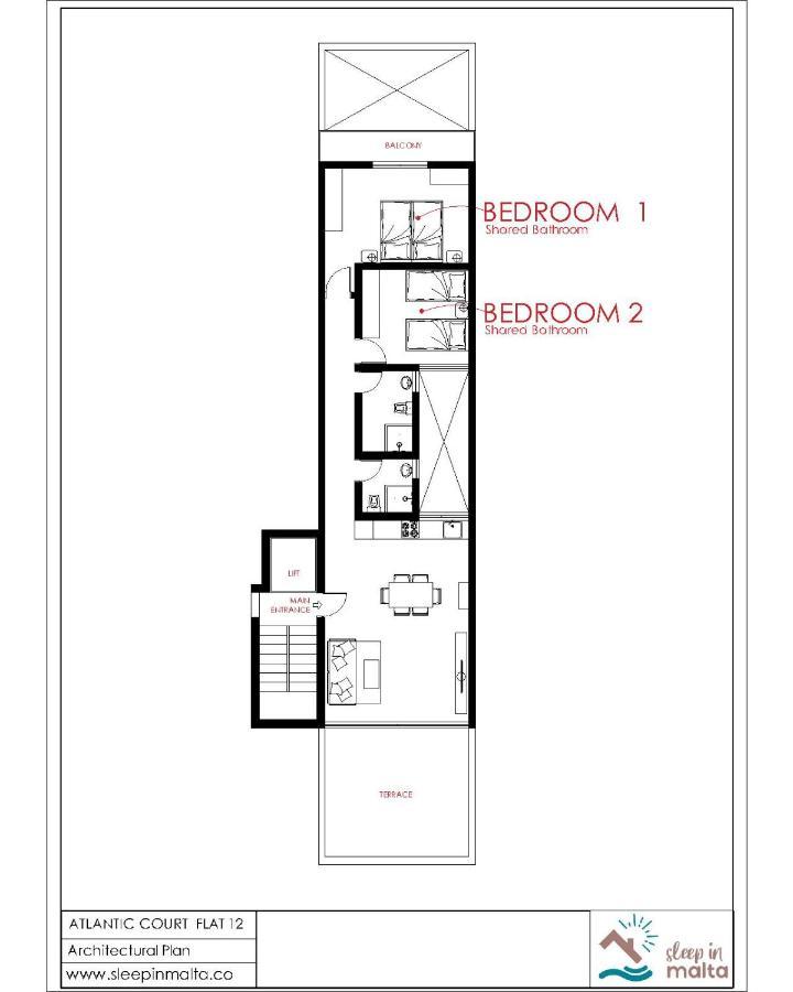 F12 Room 2, Private Room Two Single Beds Privated Bathroom In Shared Flat Мсида Экстерьер фото